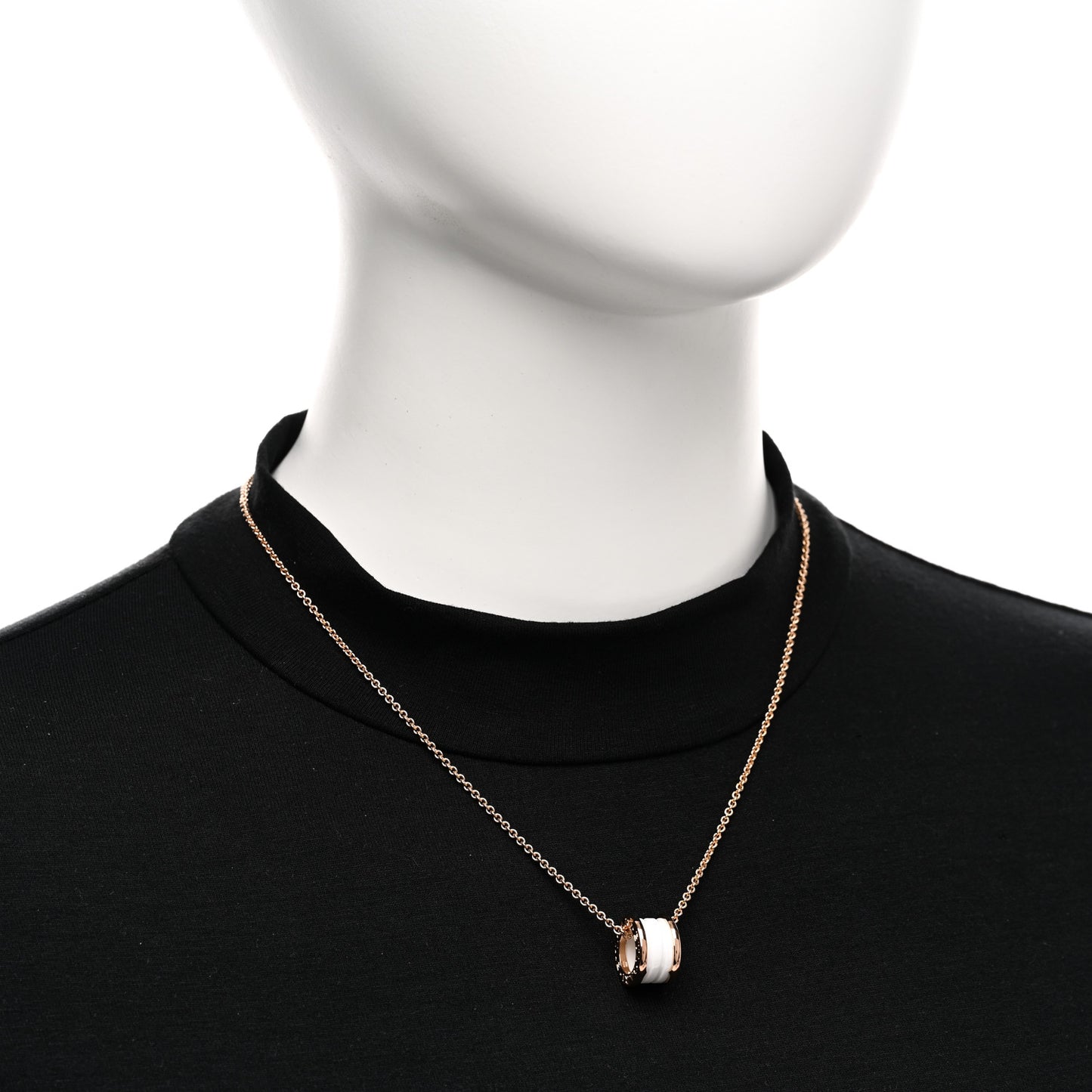 18K Rose Gold White Ceramic B.Zero1 Pendant Necklace