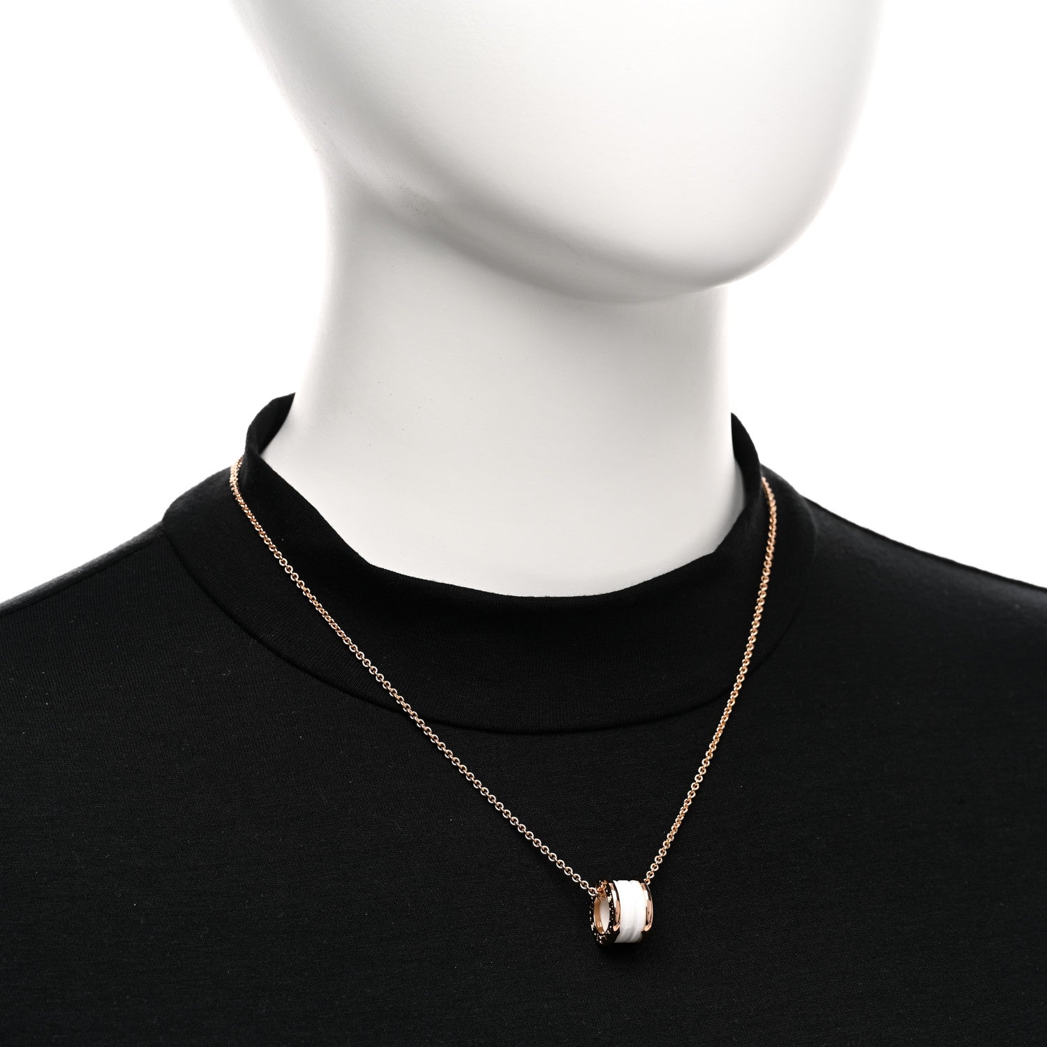 Bulgari 18K Rose Gold White Ceramic B.Zero1 Pendant Necklace 2 of 4