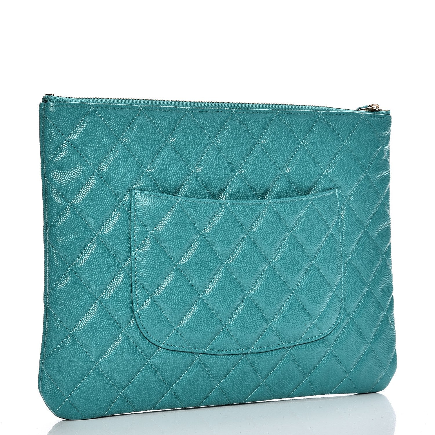Chanel Iridescent Caviar Quilted Medium Cosmetic Case Turquoise 3 of 7