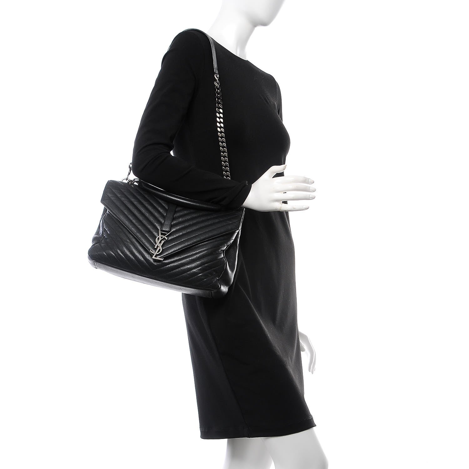 Saint Laurent Sheepskin Matelasse Chevron Monogram Large College Satchel Black 2 of 13