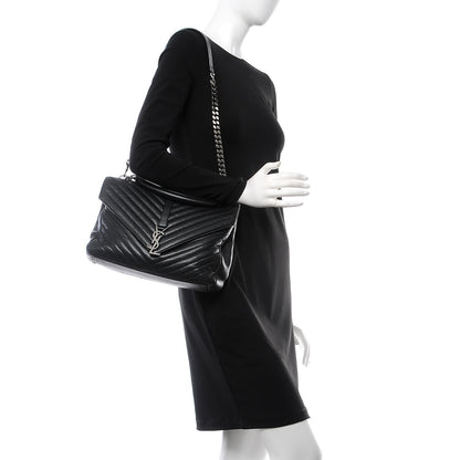 Saint Laurent Sheepskin Matelasse Chevron Monogram Large College Satchel Black 2 of 13