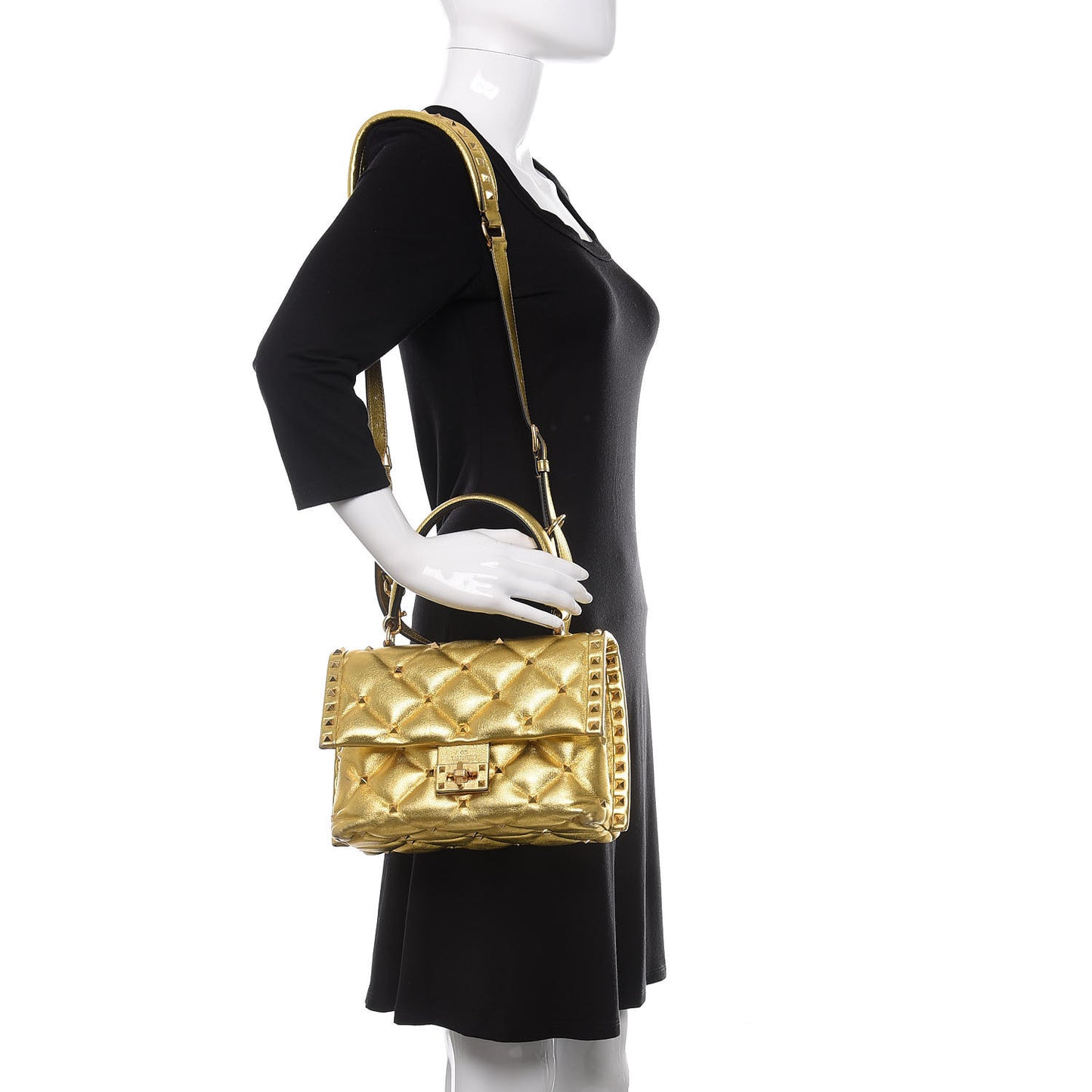 Metallic Nappa Candystud Top Handle Bag Gold