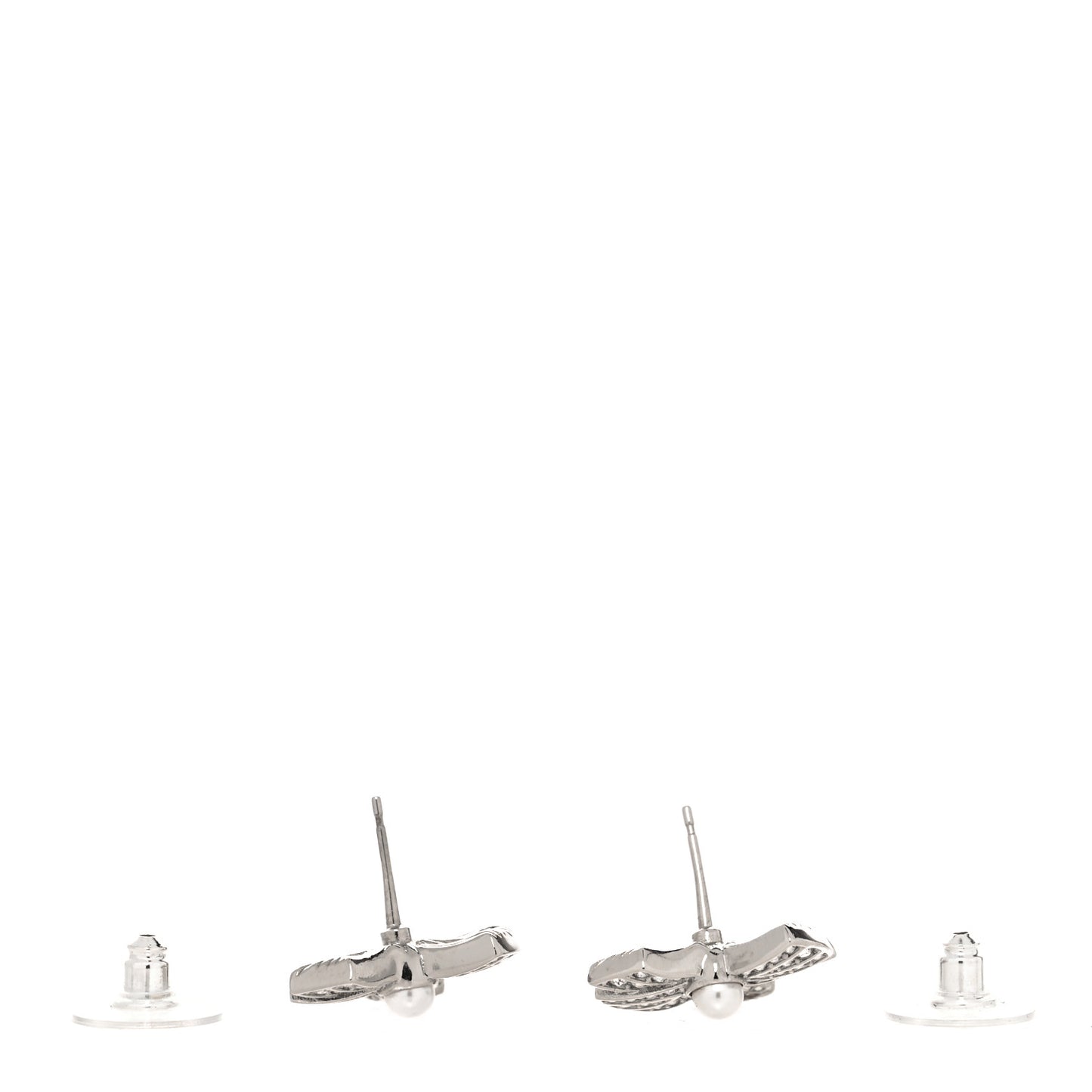 Crystal Pearl Bow CC Drop Earrings Silver