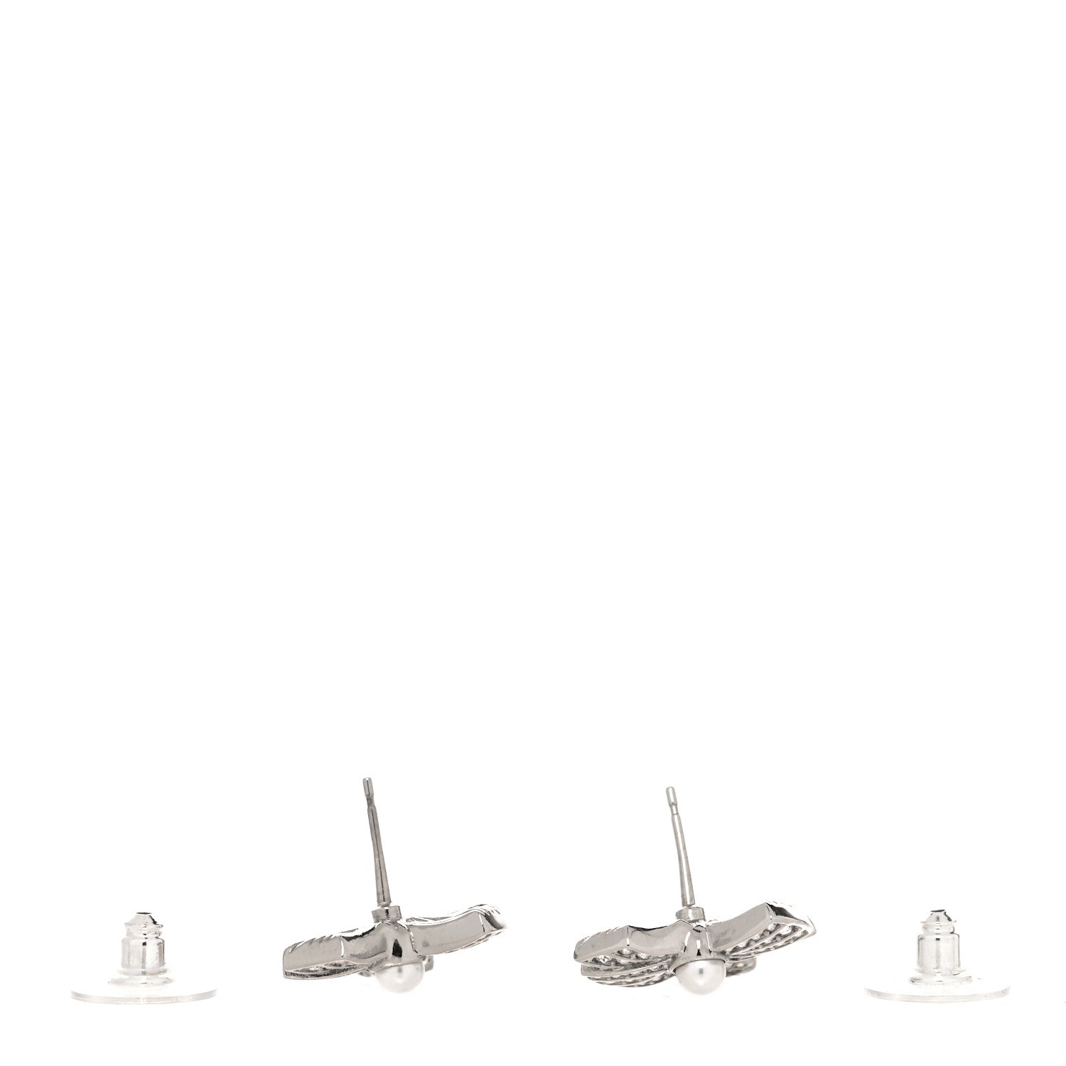 Chanel Crystal Pearl Bow CC Drop Earrings Silver 3 of 4