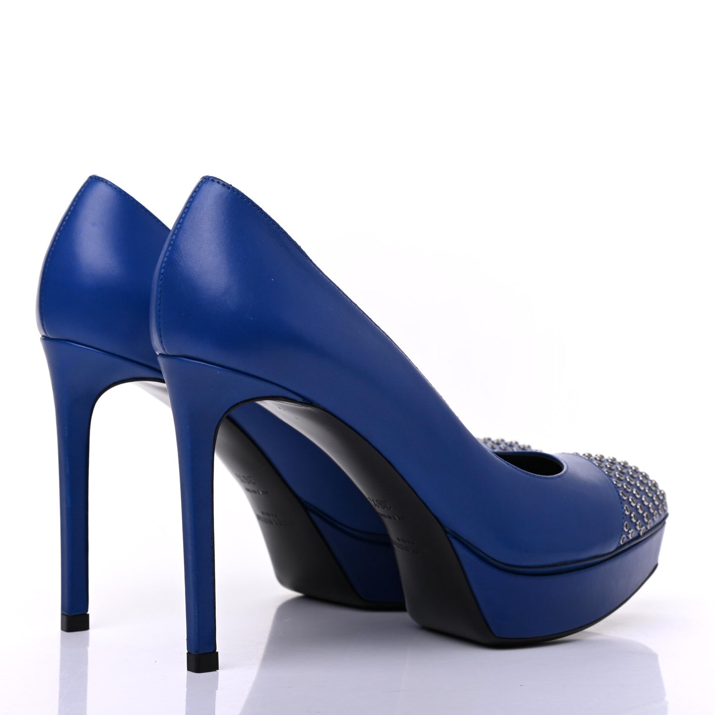 Calfskin Studded Cap Toe Janis Platform Pumps 36.5 Blue