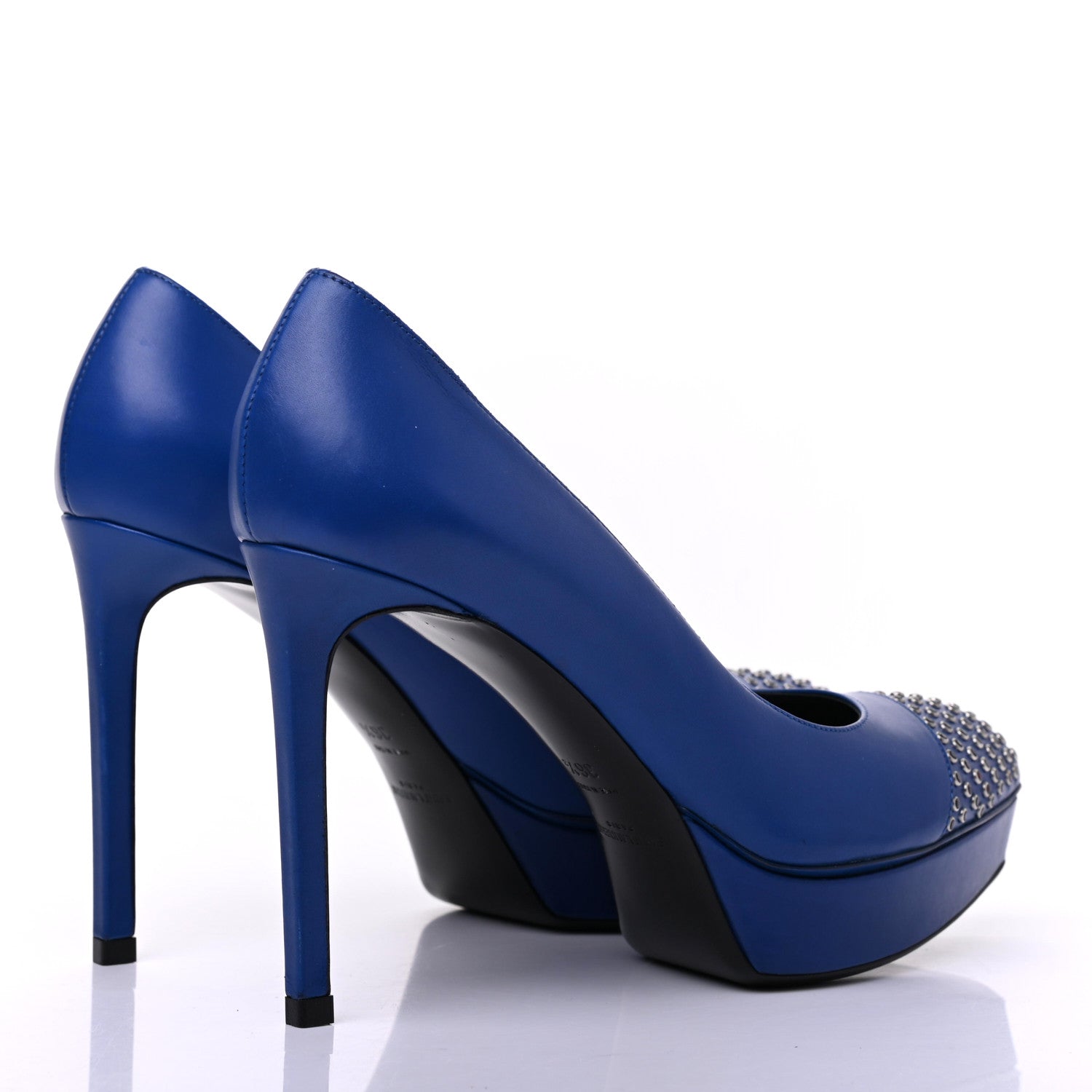 Saint Laurent Calfskin Studded Cap Toe Janis Platform Pumps 36.5 Blue 4 of 11