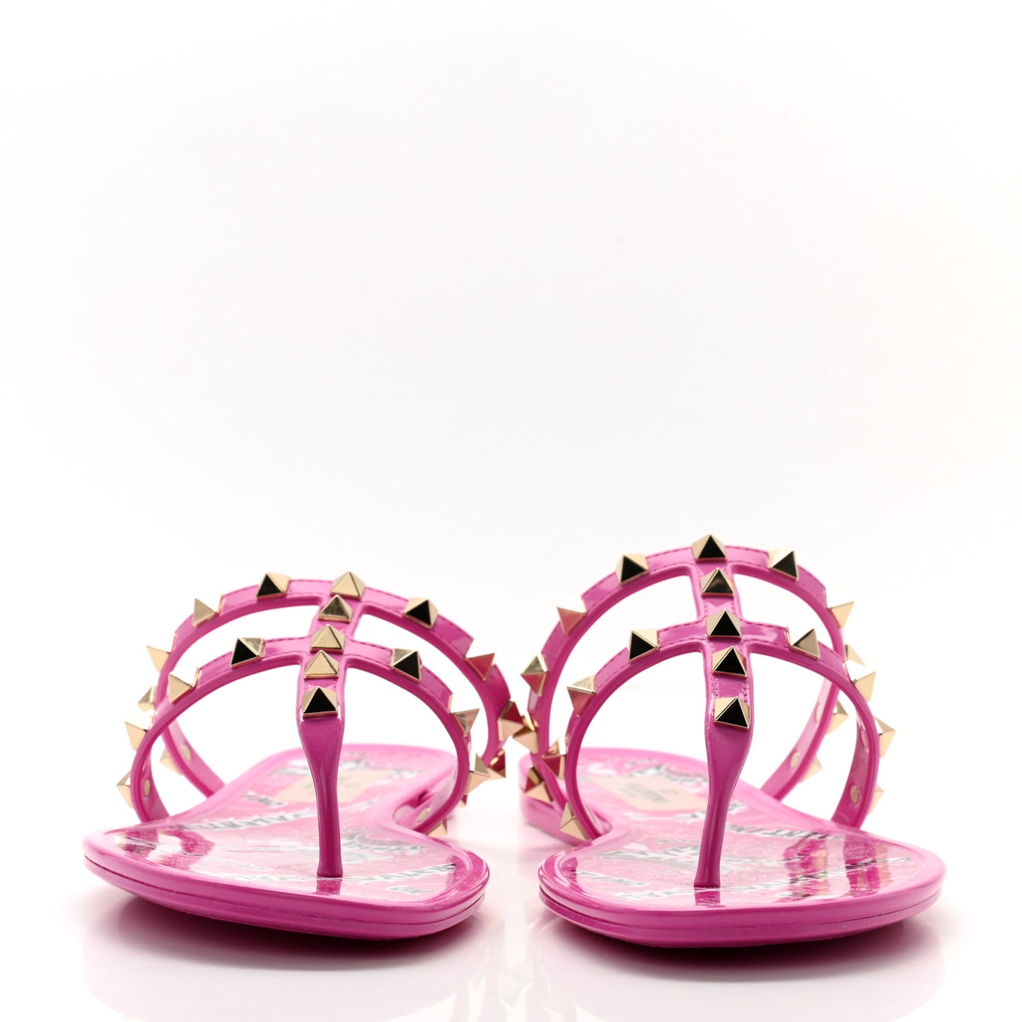 PVC Jelly Rockstud Caged Flat Thong Sandals 37 Pink