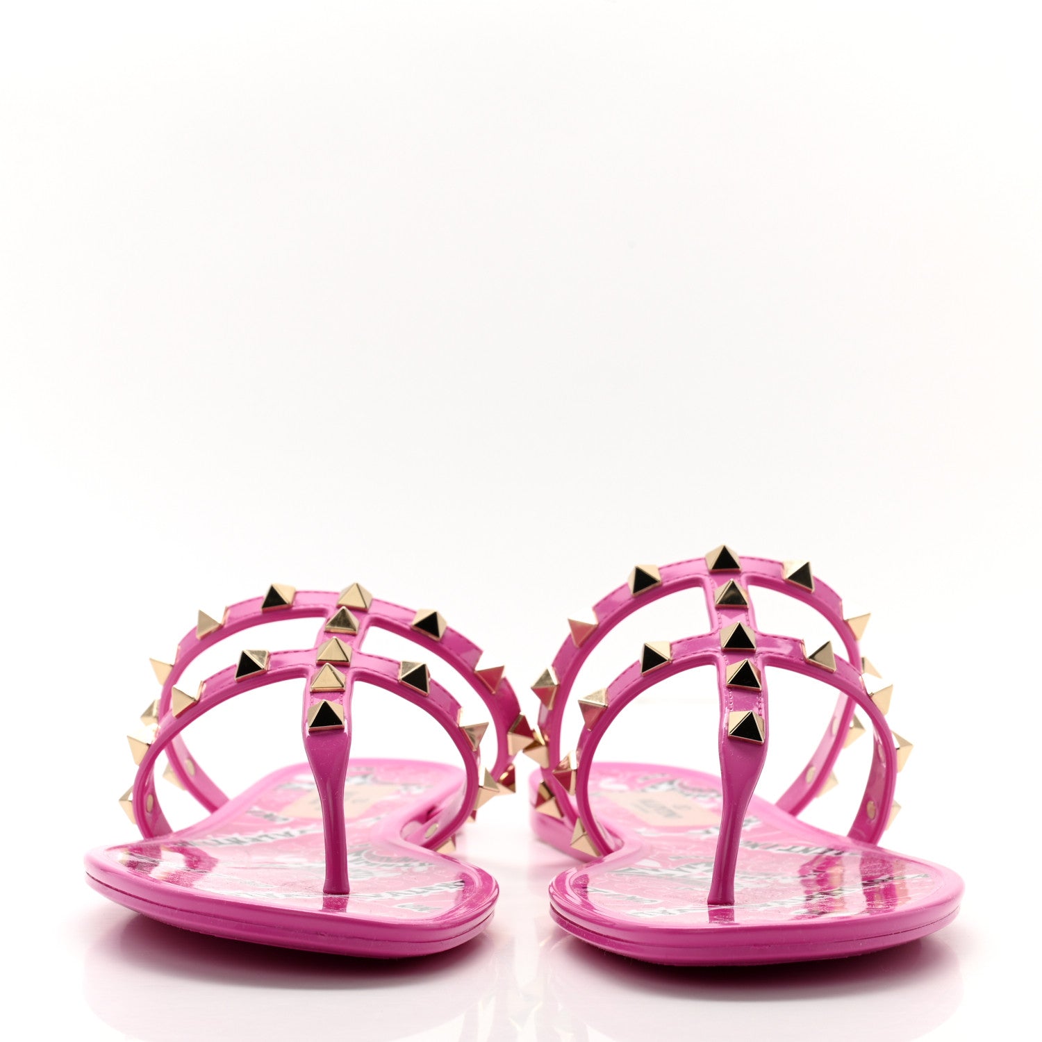 Valentino Garavani PVC Jelly Rockstud Caged Flat Thong Sandals 37 Pink 2 of 7