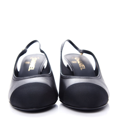 Chanel Lambskin Grosgrain Crystal Cap Toe Logo Slingback Pumps 38.5 Black 2 of 11