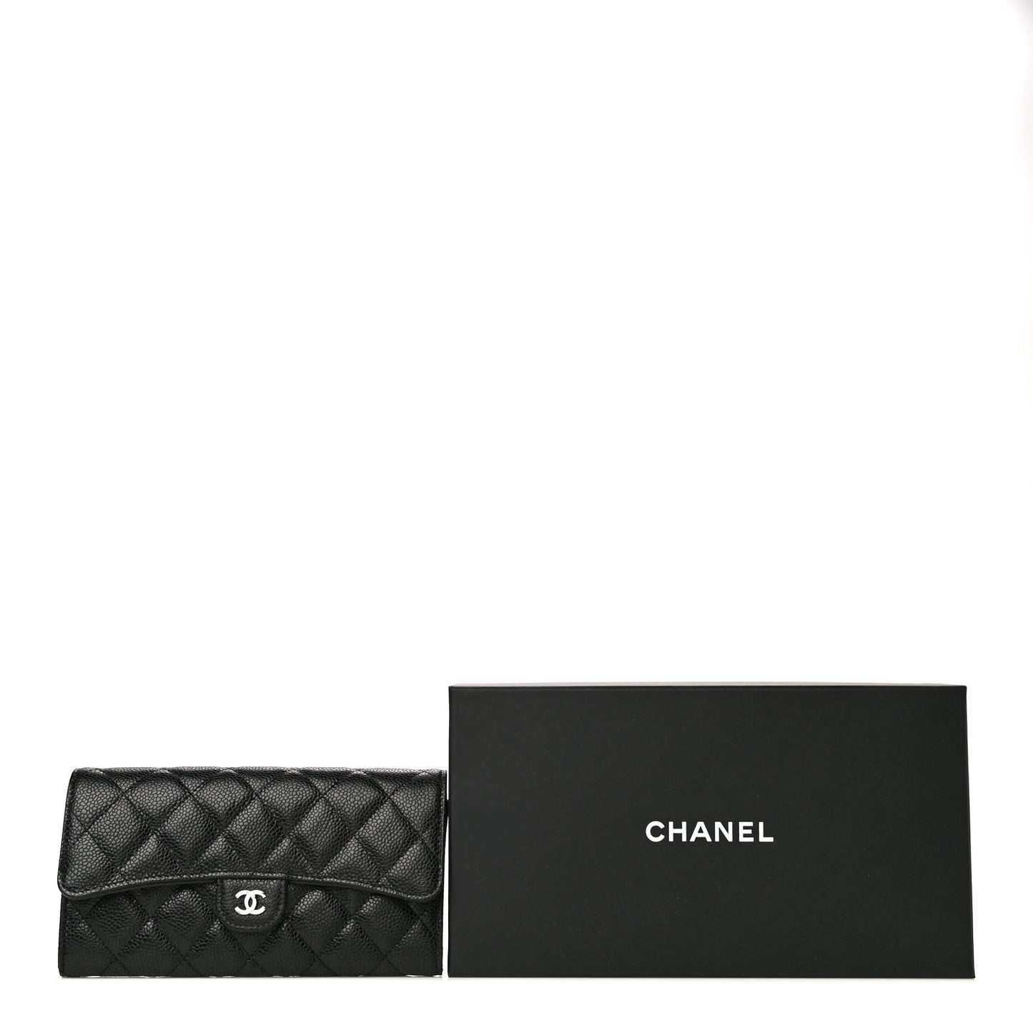 Caviar Quilted Large Gusset Flap Wallet Black