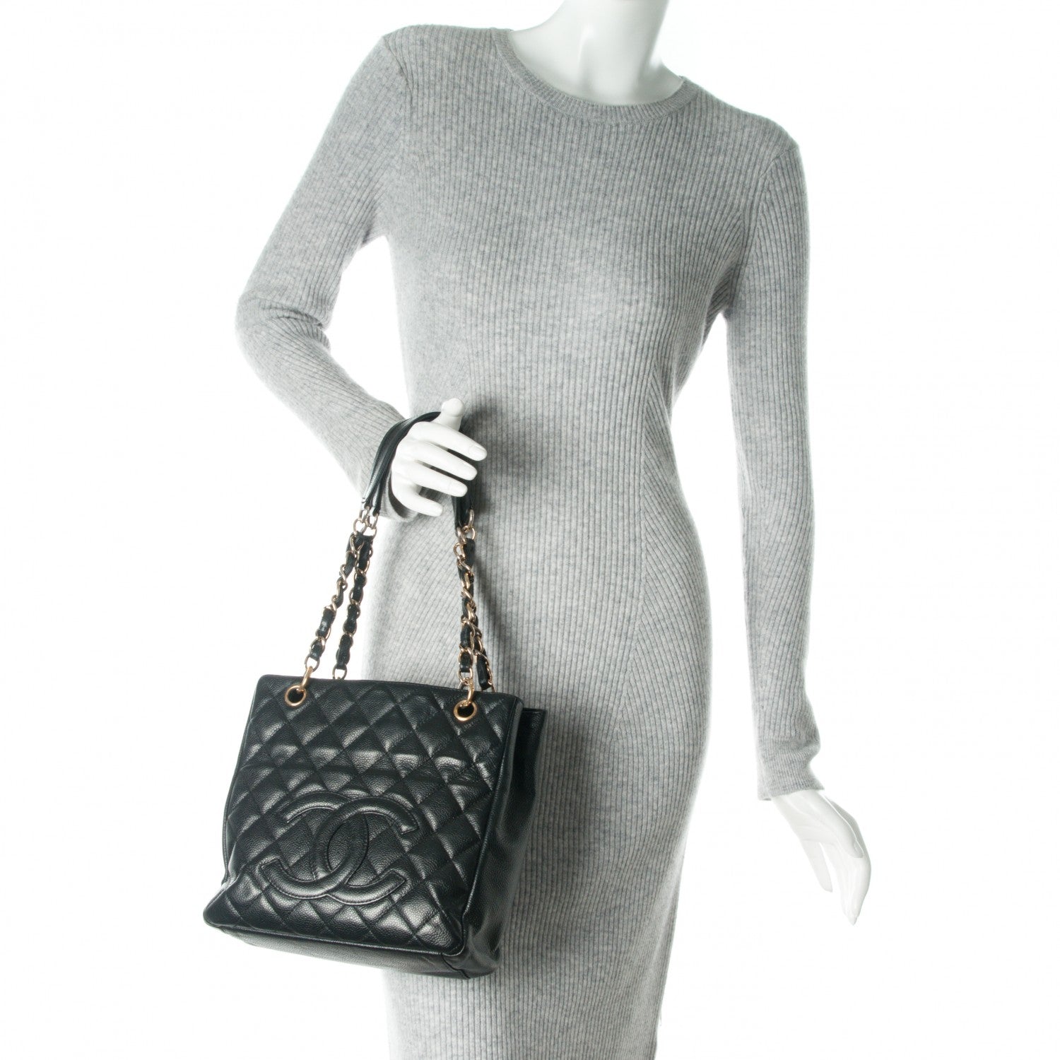 Chanel Caviar Quilted Petit Shopping Tote PST Black 2 of 7