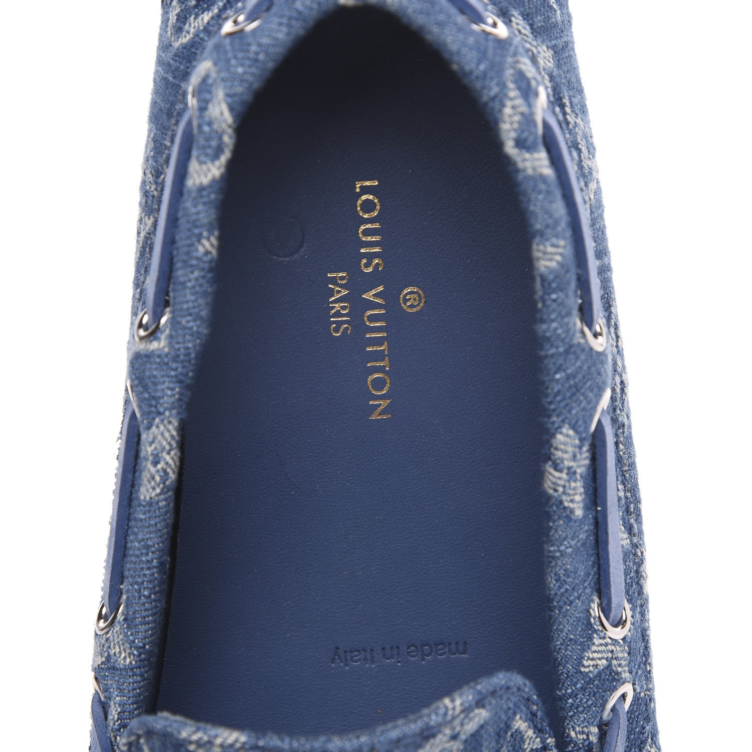 Louis Vuitton Monogram Denim Mens Arizona Car Shoe Moccasin Loafers 7 Blue 6 of 9