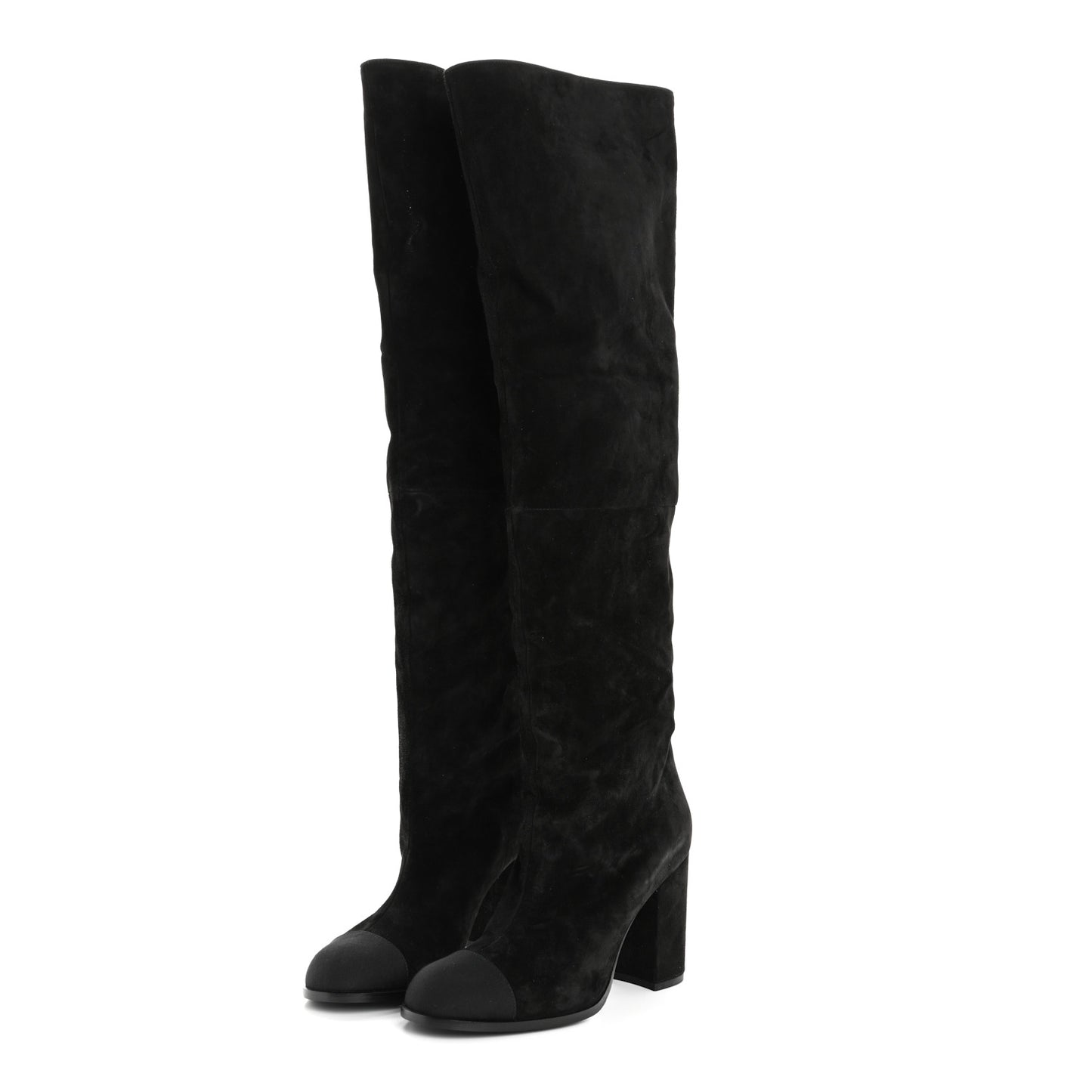 Suede Calfskin Grosgrain High Boots 39 Black