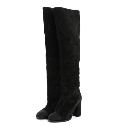 Chanel Suede Calfskin Grosgrain High Boots 39 Black 3 of 8