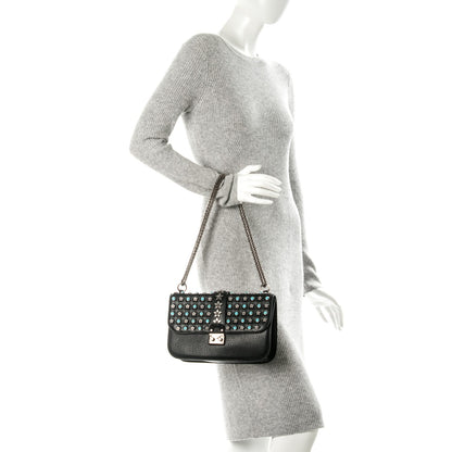 Valentino Garavani Pebbled Calfskin Star Studded Medium Lock Flap Black 2 of 6