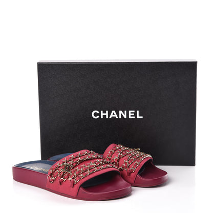 Chanel Satin Chain Flat Sandals 37 Dark Fuchsia 8 of 8