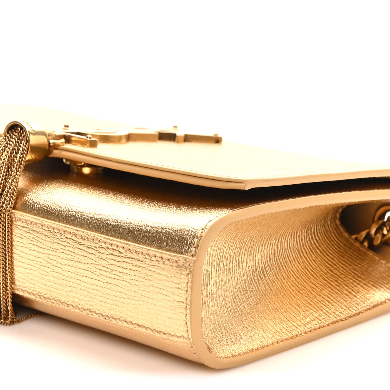 Saint Laurent Metallic Calfskin Small Classic Monogram Kate Tassel Satchel Gold 9 of 10