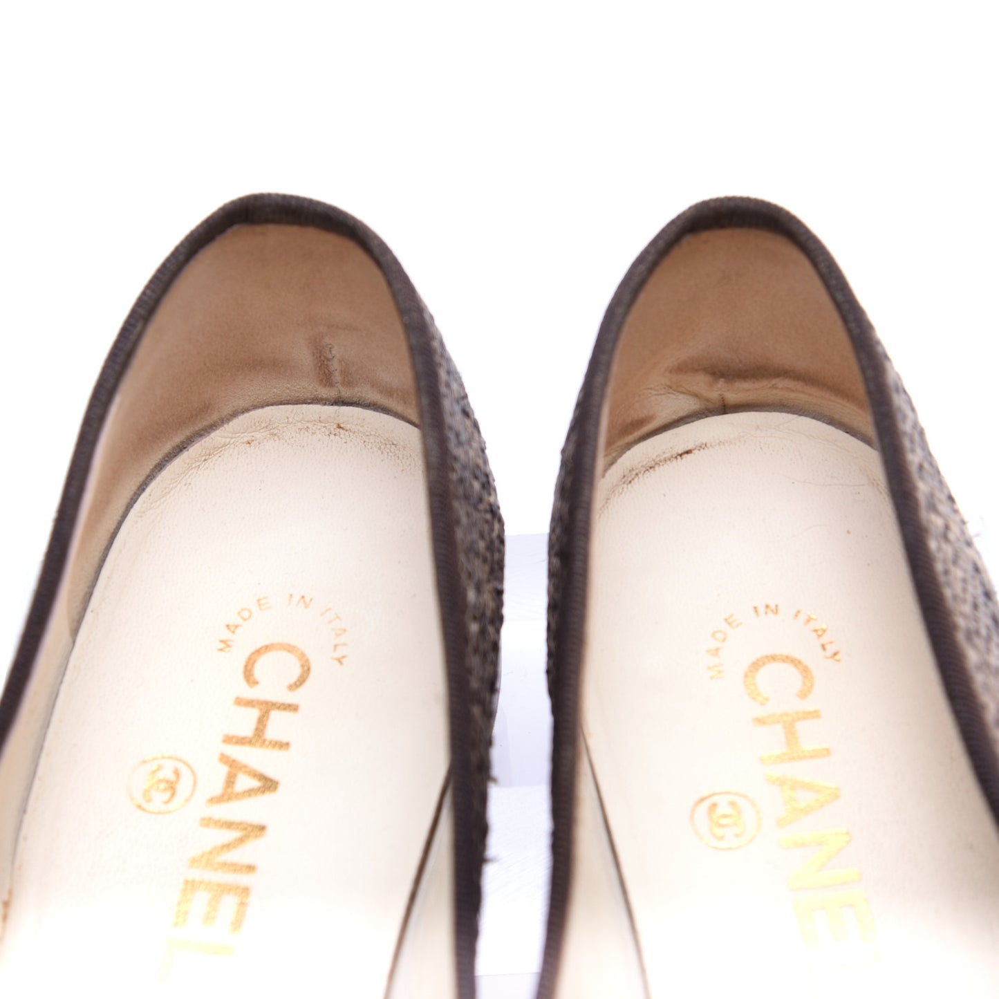Tweed Metallic Lambskin CC Cap Toe Ballerina Flats 38 Gold