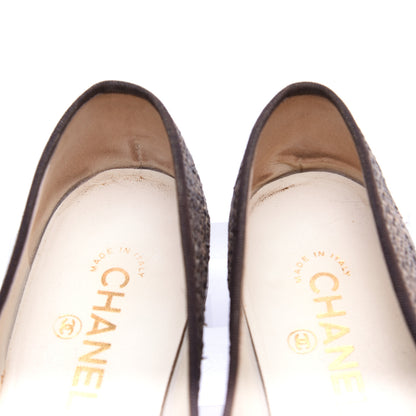 Chanel Tweed Metallic Lambskin CC Cap Toe Ballerina Flats 38 Gold 11 of 15