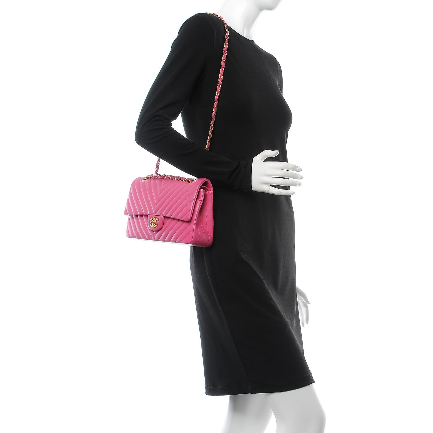 Chanel Lambskin Chevron Quilted Medium Double Flap Pink 3 of 13
