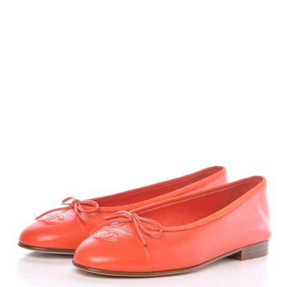 Chanel Goatskin Cap Toe CC Ballerina Flats 37 Orange 3 of 10