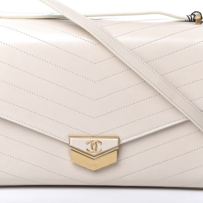 Chanel Calfskin Chevron Quilted Large Medal Flap Light Beige 7 of 9