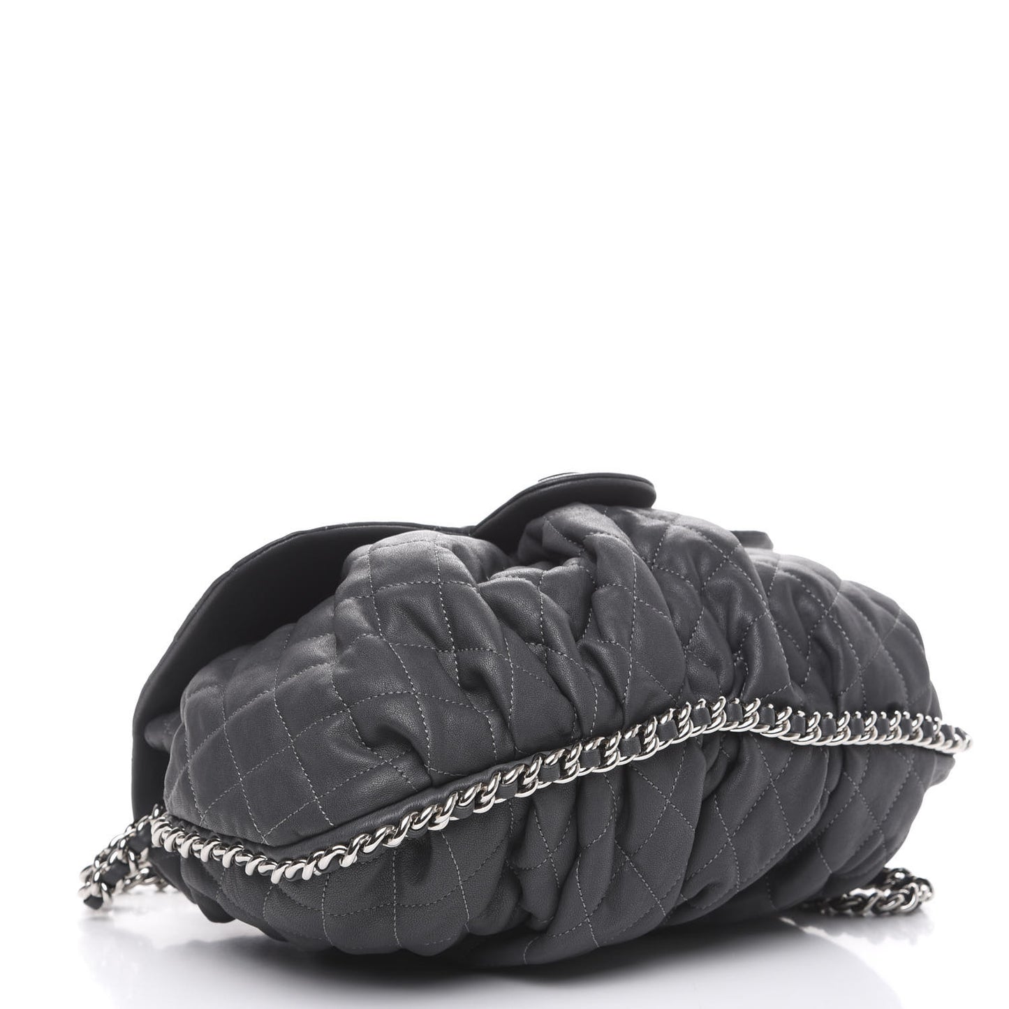 Crumpled Lambskin Quilted Medium Chain Around Flap Dark Grey