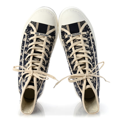 Christian Dior Technical Knit Calfskin Oblique Womens Walk'n Dior High Top Sneakers 41 Deep Blue 2 of 10