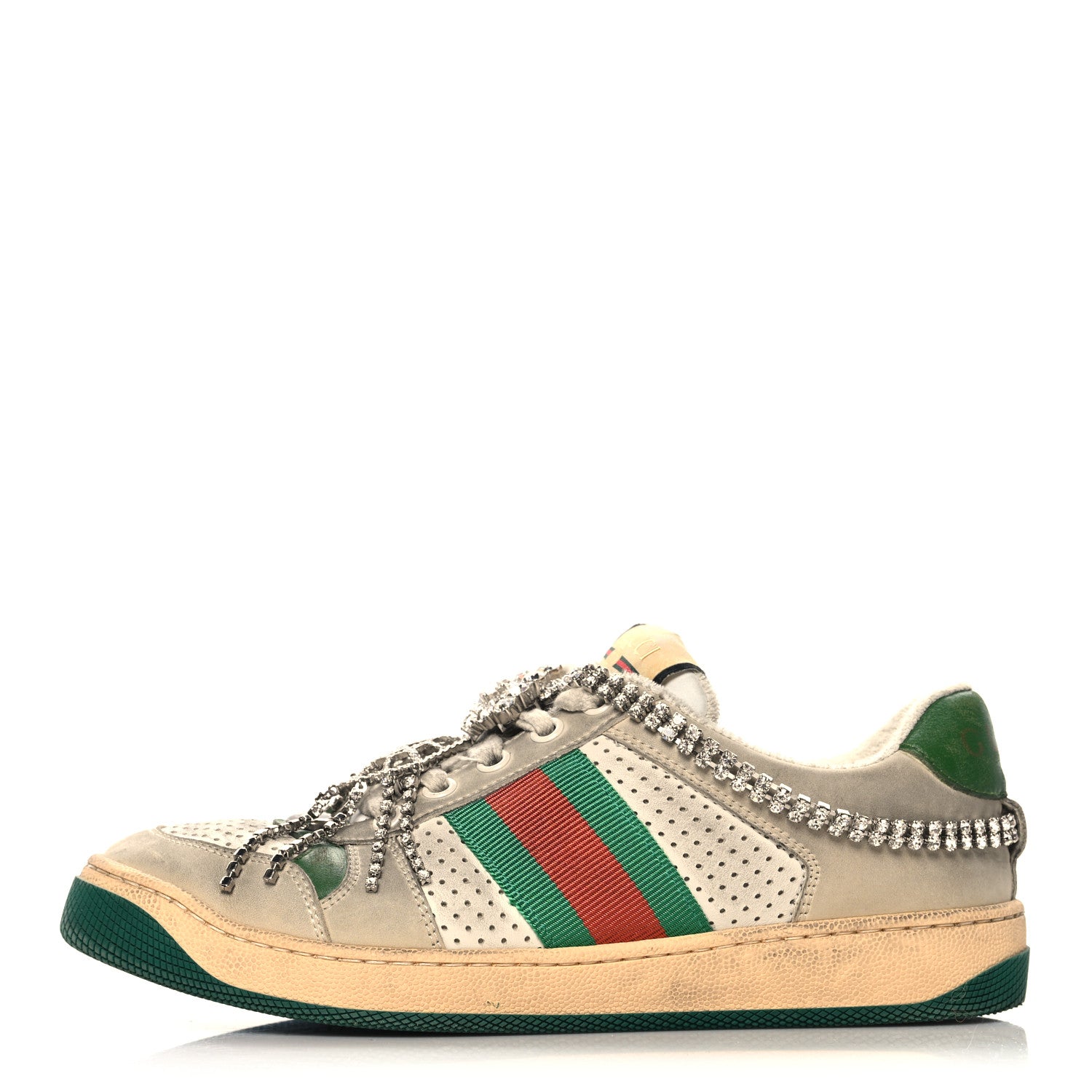 Gucci Nubuck Calfskin Web Removable Crystals Womens Screener Sneakers 36 Dusty Milk New Mystic White 1 of 9
