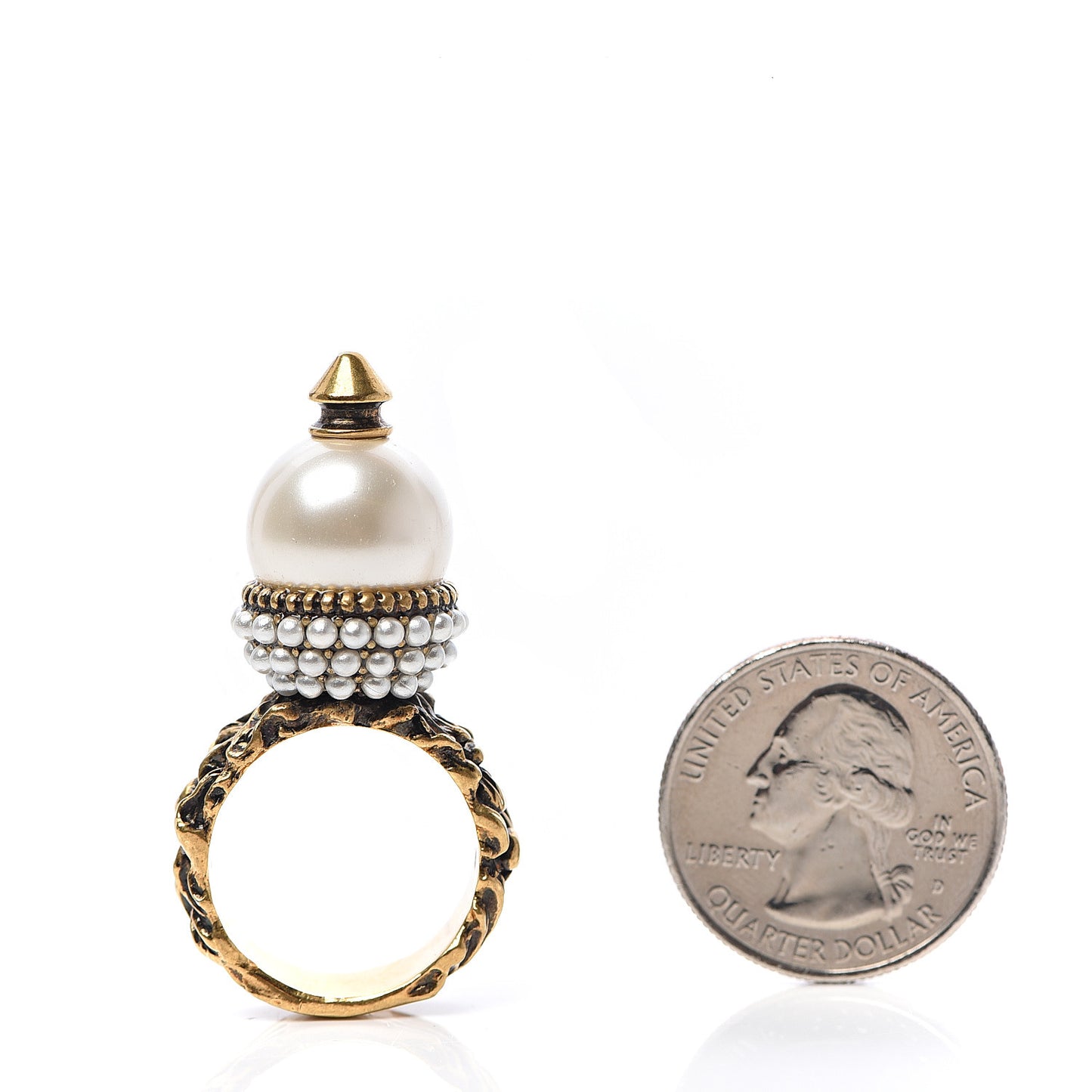 Metal Pearl Ring 7.5 Aged Gold