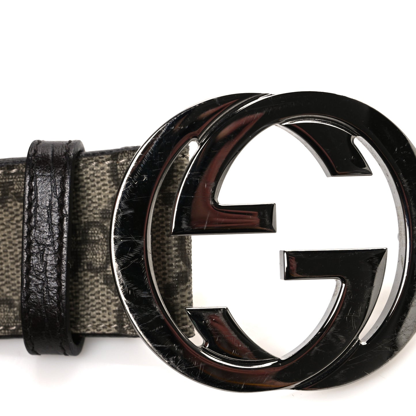 GG Supreme Monogram Calfskin Double G 80 32 Belt Beige Ebony New Acero