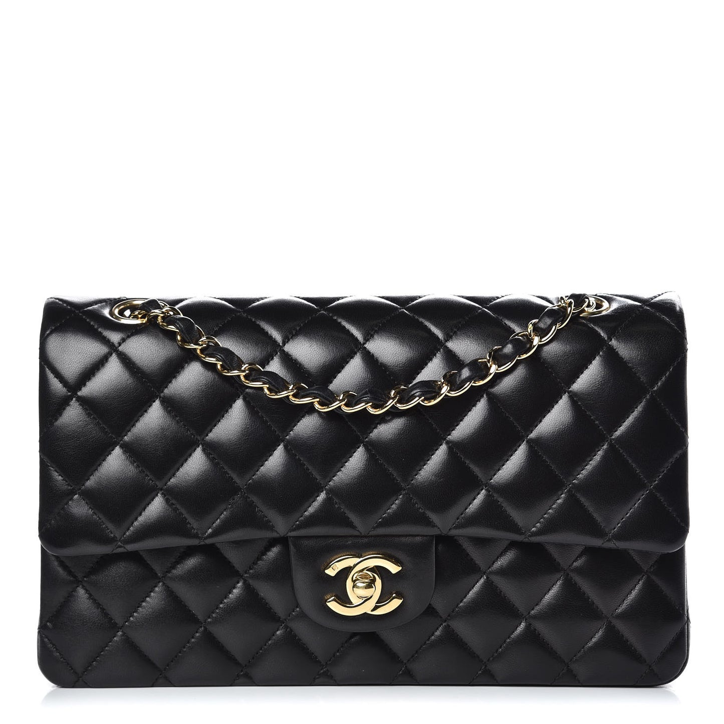 Lambskin Quilted Medium Double Flap Black