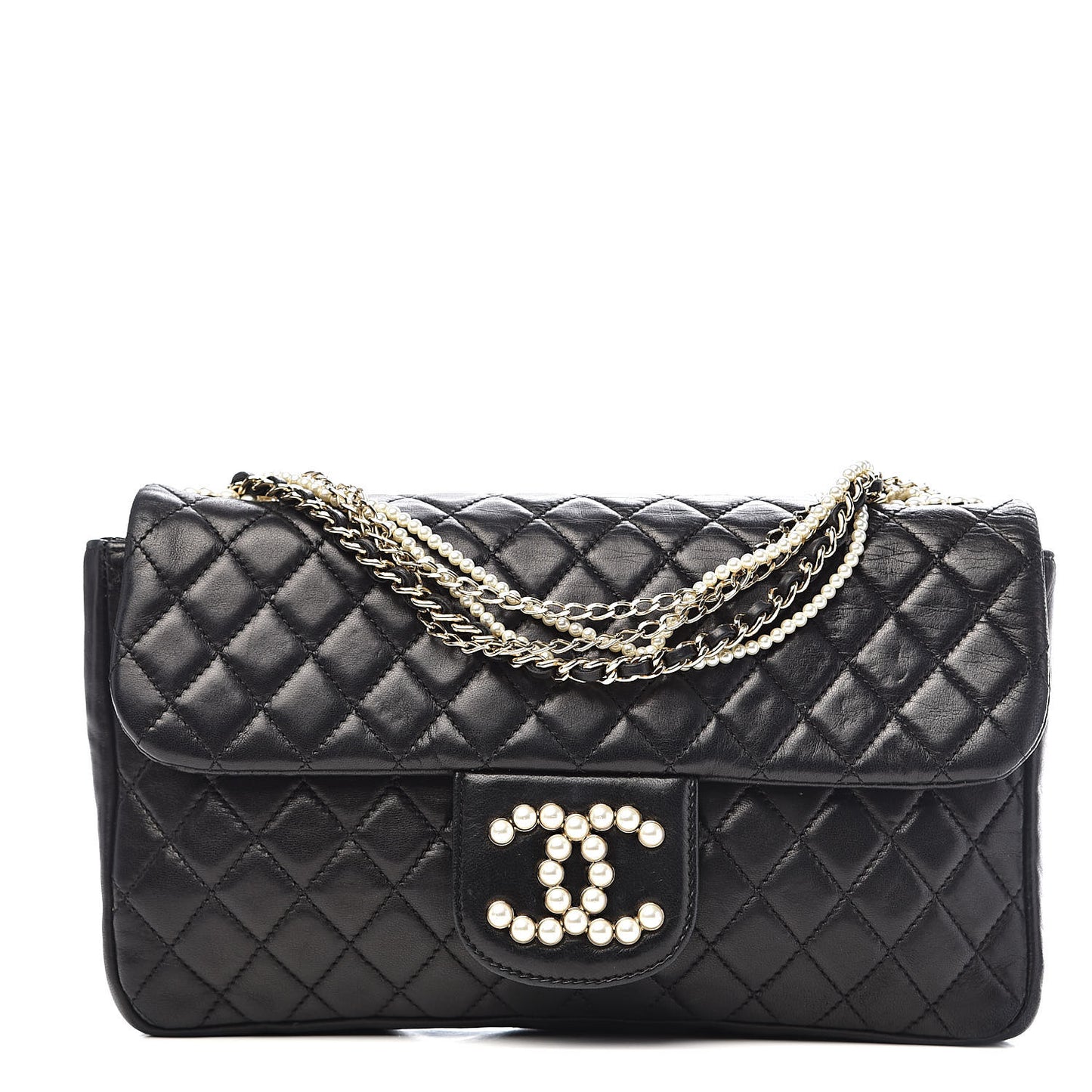 Lambskin Quilted Medium Westminster Pearl Flap Black