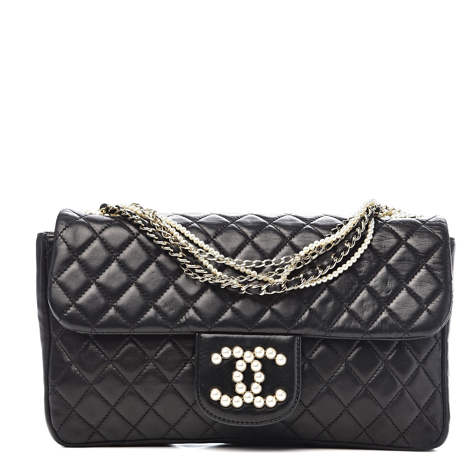 Chanel Lambskin Quilted Medium Westminster Pearl Flap Black 1 of 12