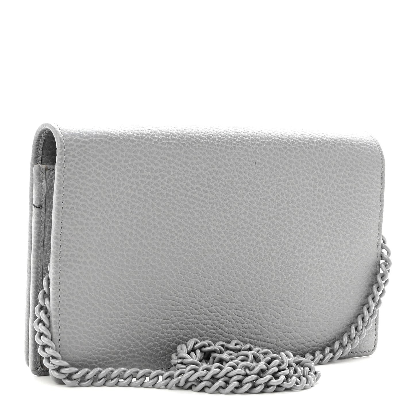 Dollar Calfskin Enamel Monochrome Mini GG Marmont Chain Wallet Deep Grey