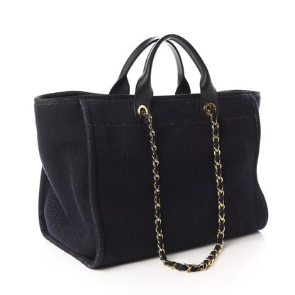 Chanel Lurex Canvas Medium Deauville Tote Navy Blue Gold 2 of 12
