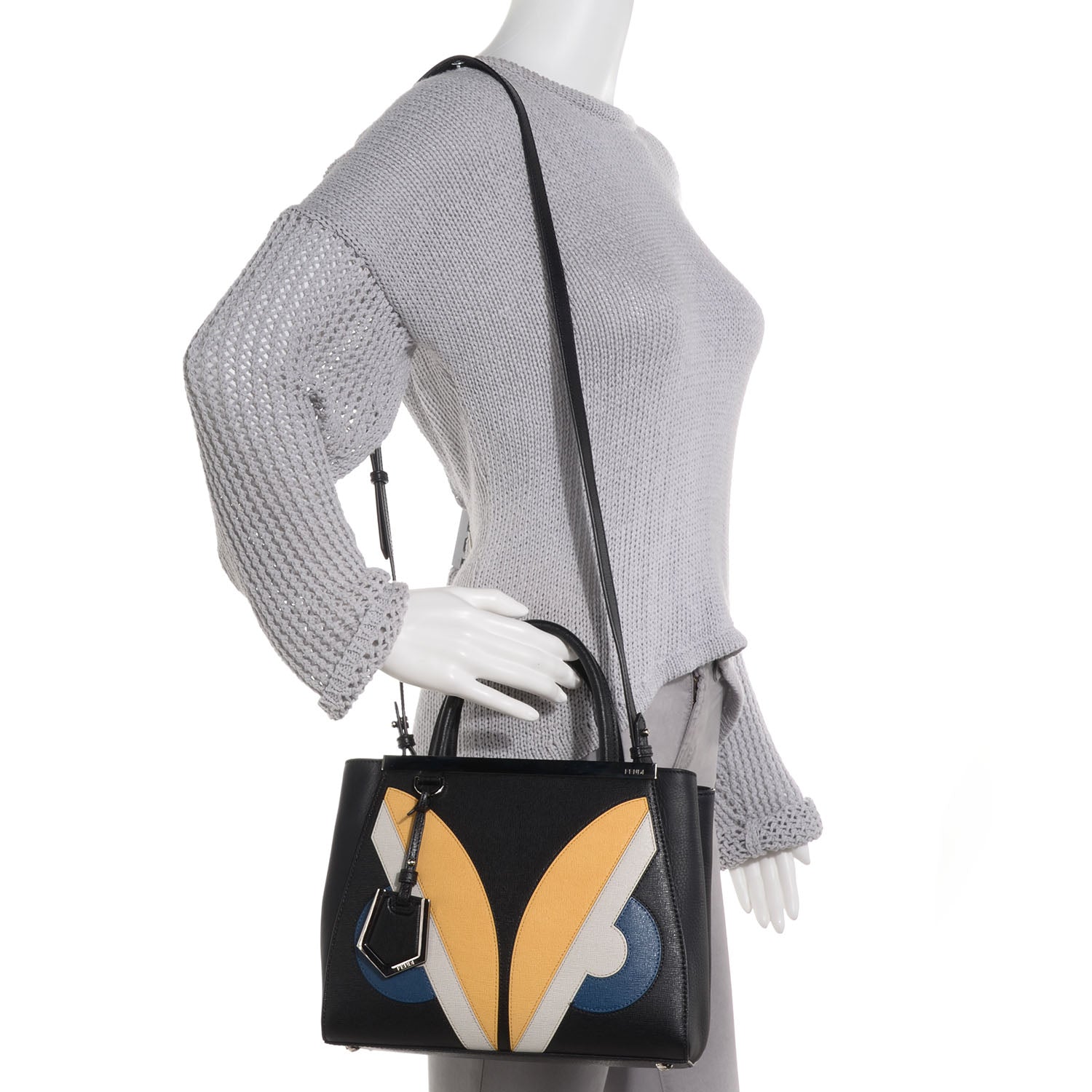 Fendi Saffiano Monster Colorblock Petite 2Jours Tote Black 2 of 10
