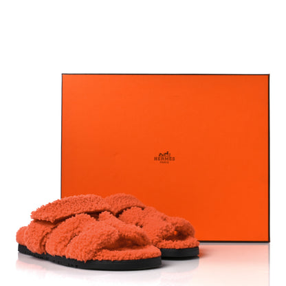 Hermes Woolskin Womens Chypre Sandals 37 Orange 8 of 8