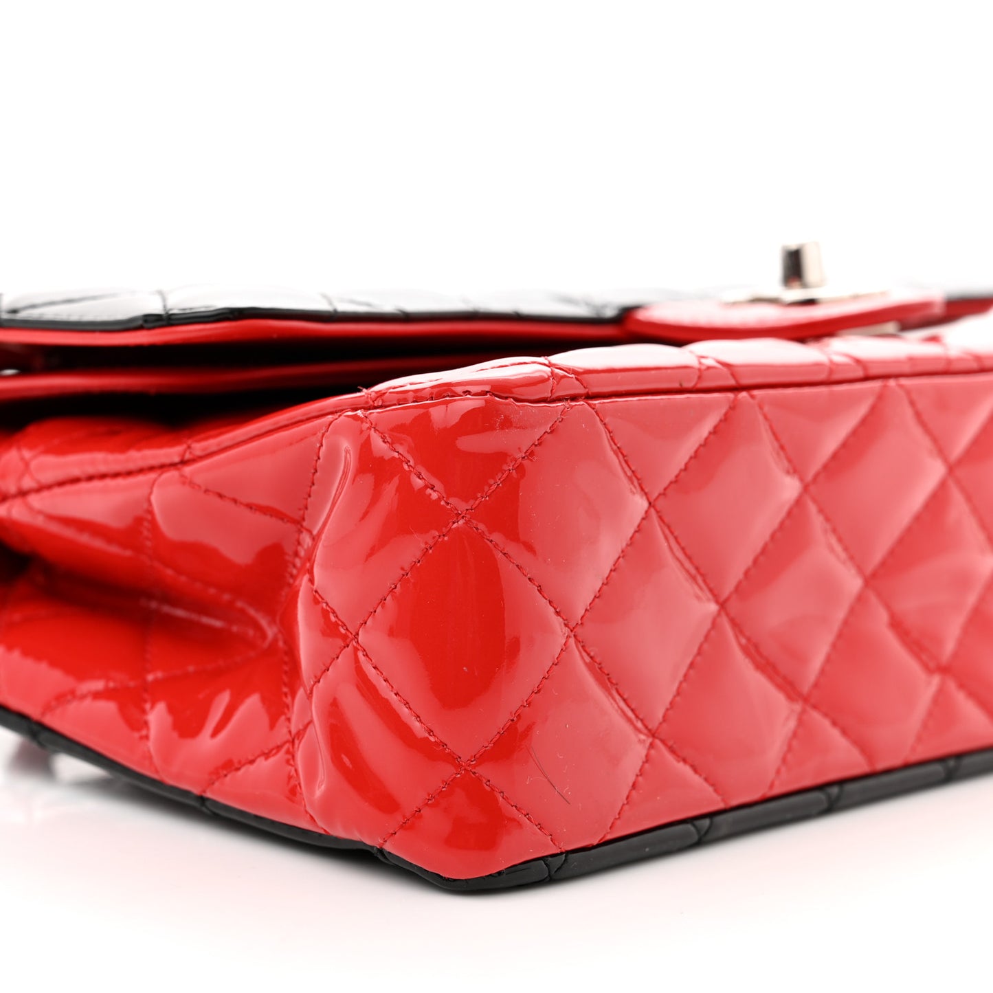 Patent Calfskin Quilted Bi-Color Medium Double Flap Red Black