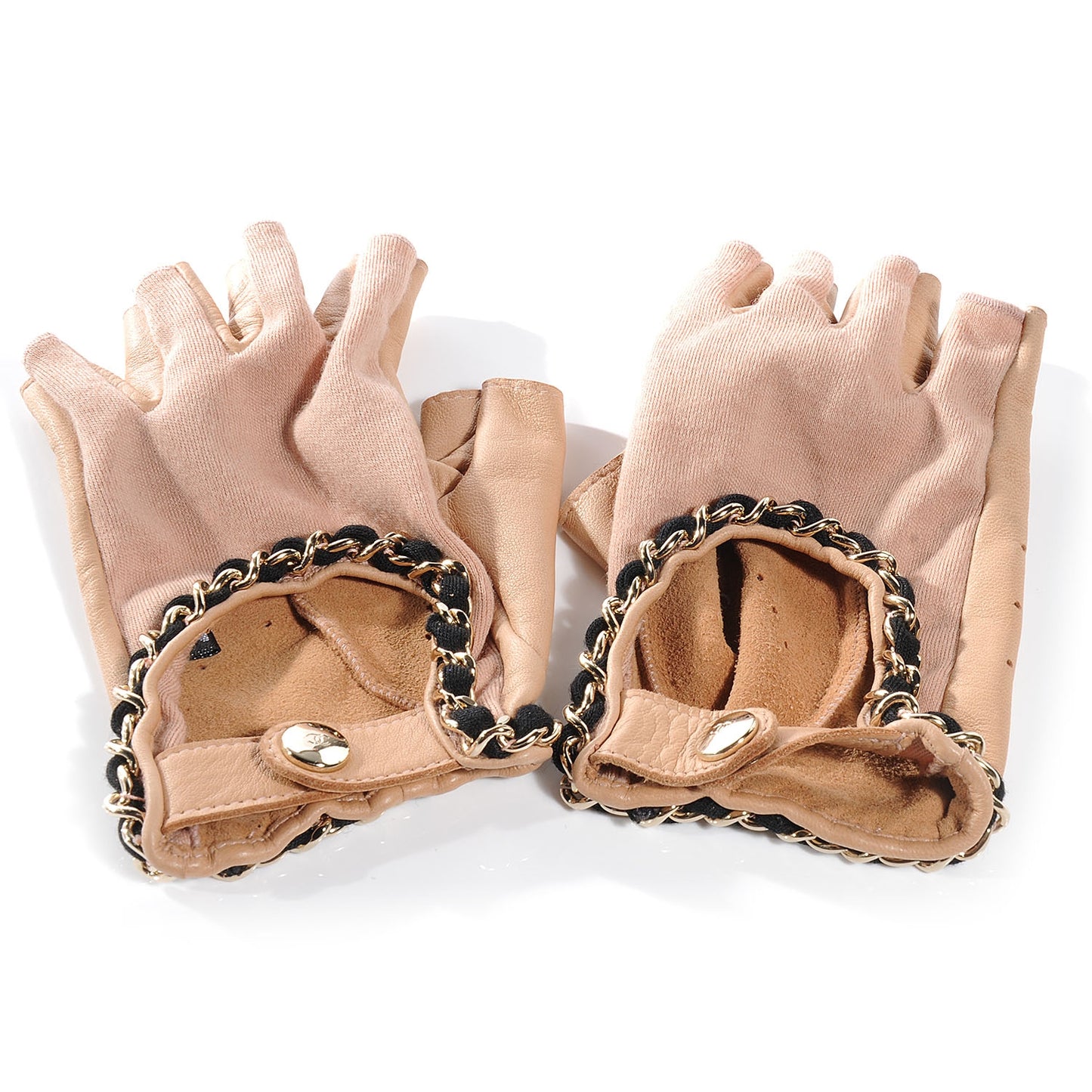 Lambskin Wool Fingerless Chain CC Gloves Beige 7.5