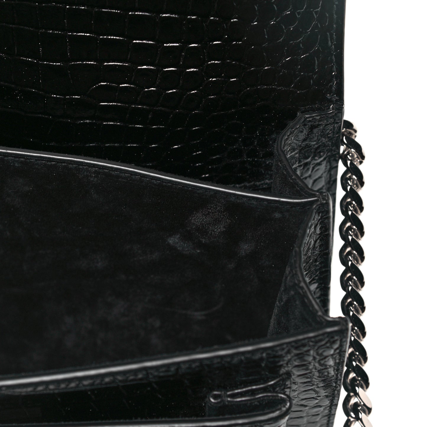 Calfskin Crocodile Embossed Medium Monogram Sunset Black