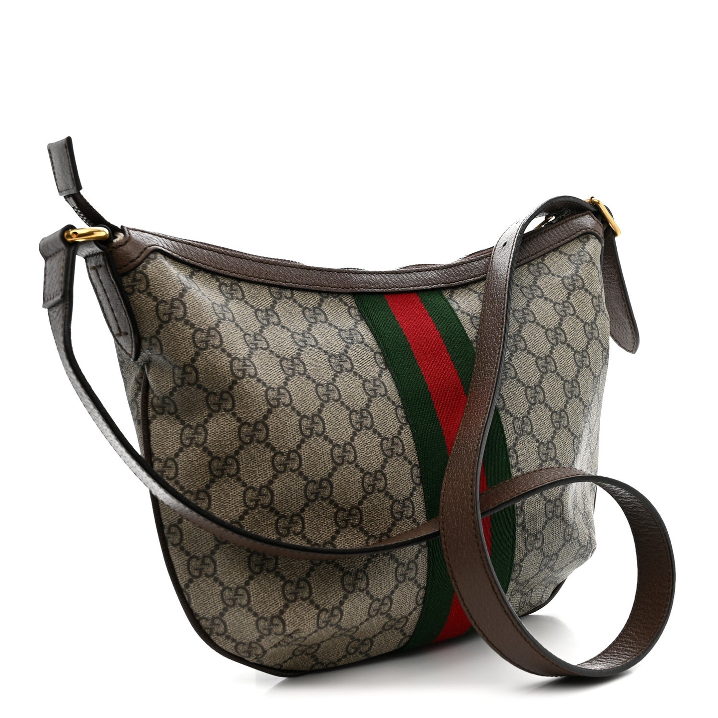 GG Supreme Monogram Web Small Ophidia Half Moon Hobo Brown