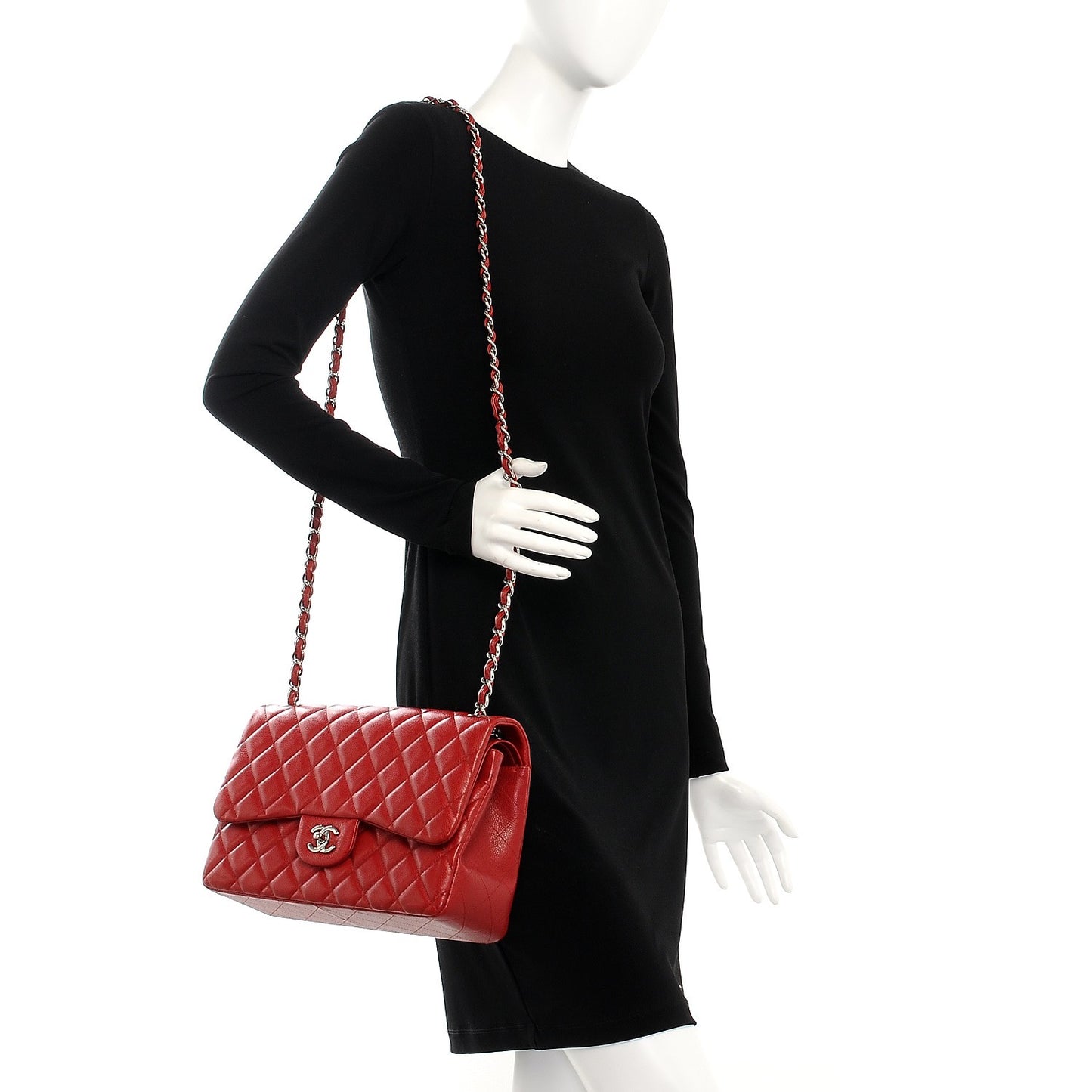 Caviar Quilted Jumbo Double Flap Red