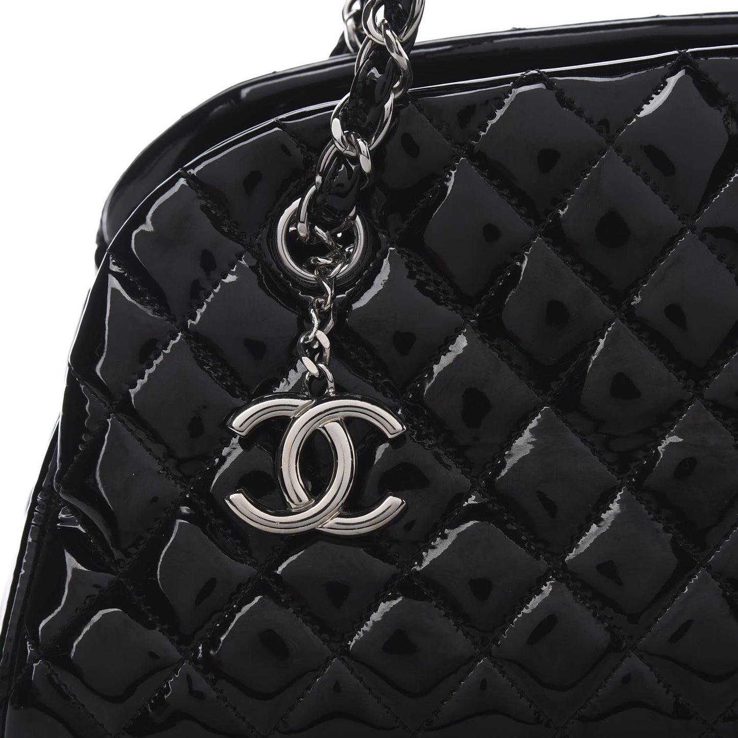 Patent Quilted Medium Just Mademoiselle Bowling Bag Black