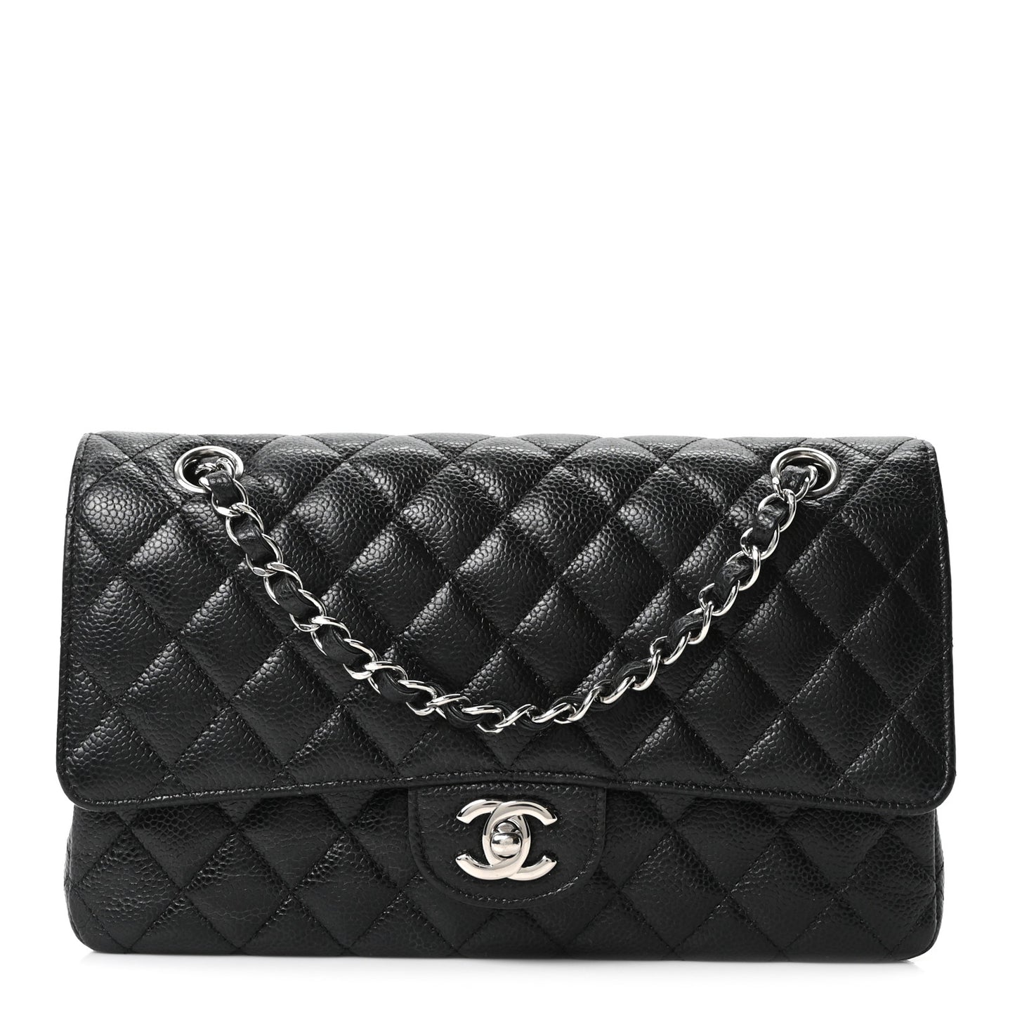 Caviar Quilted Medium Double Flap Black