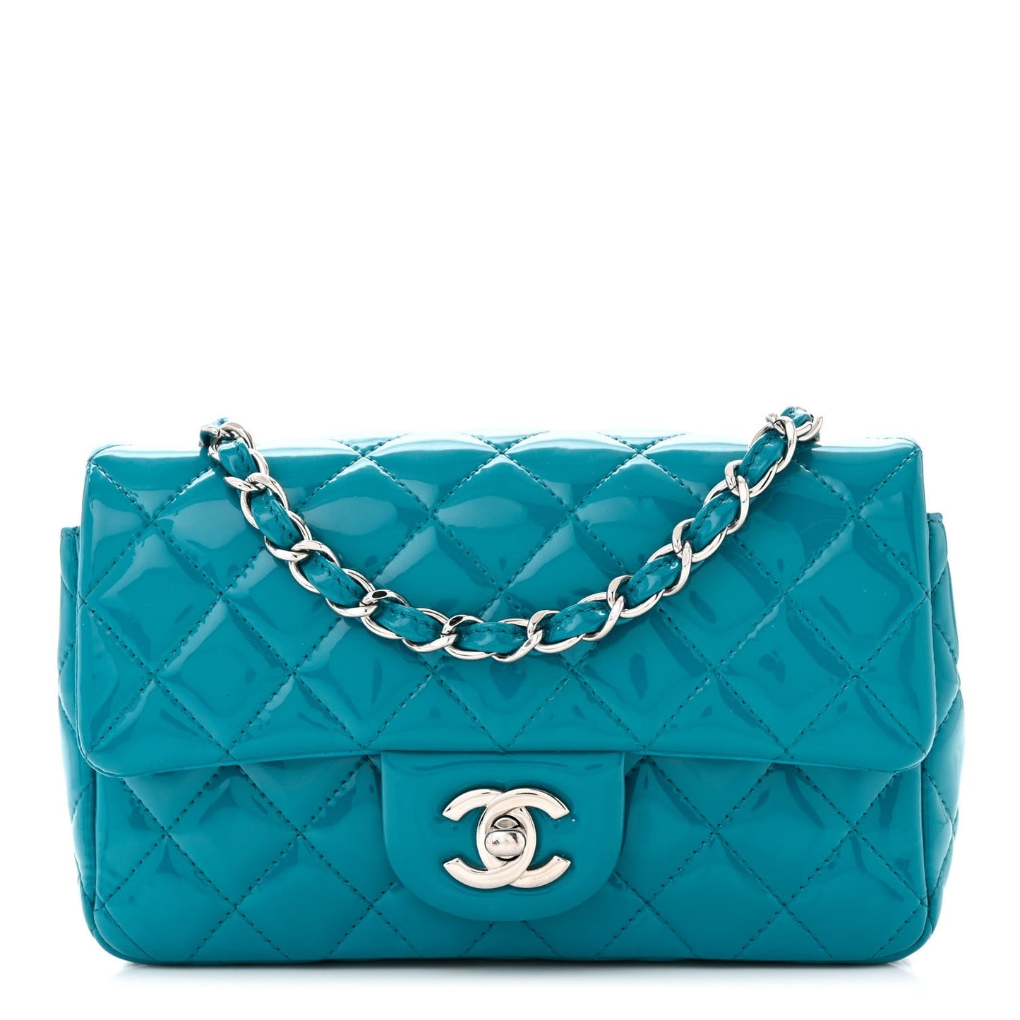 Patent Quilted Mini Rectangular Flap Turquoise