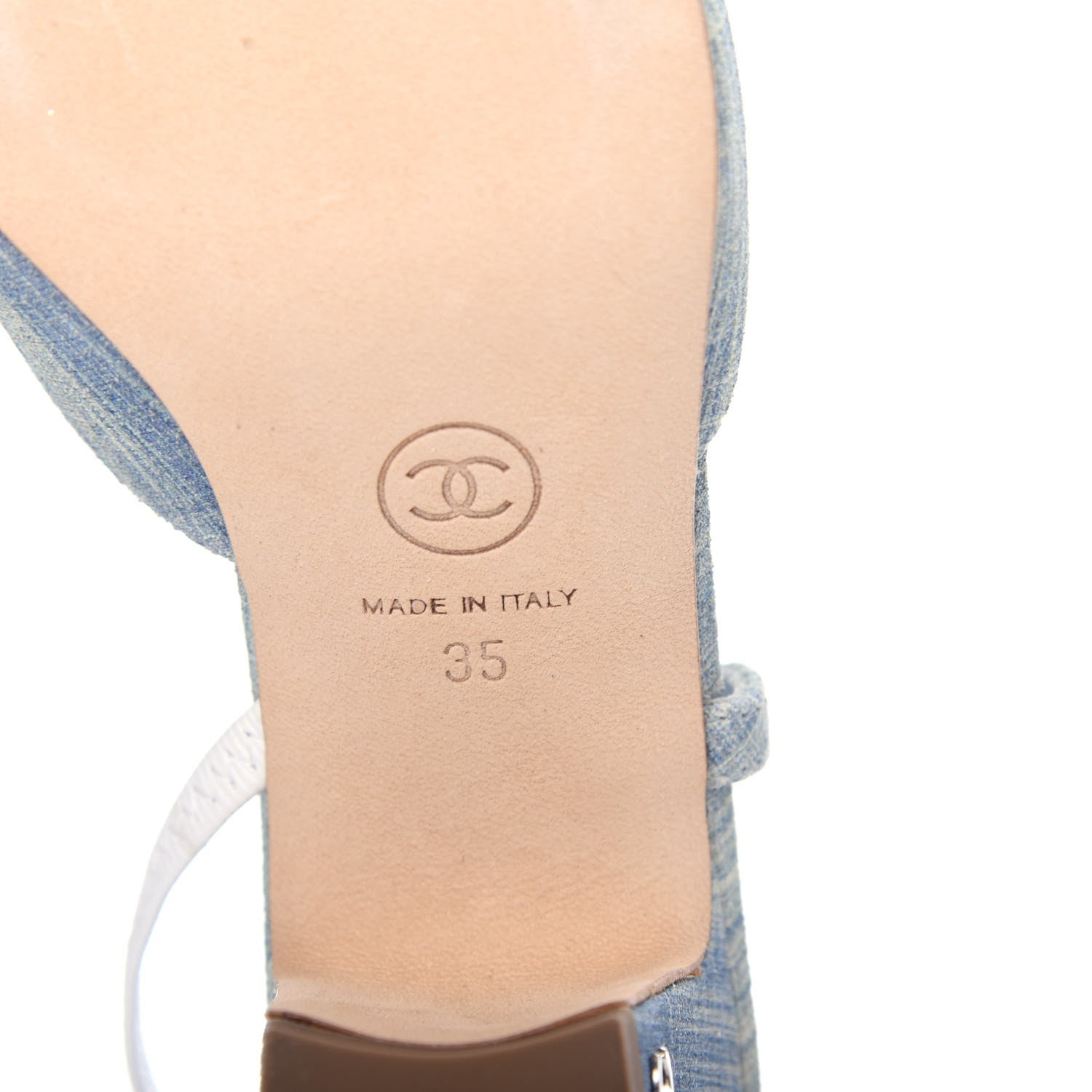 Chanel Denim Lambskin Cap Toe CC Slingback Pumps 35 Light Blue White 9 of 11