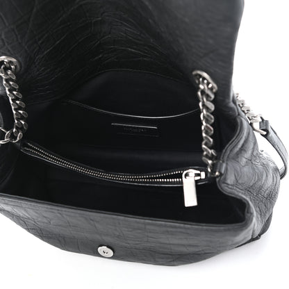 Saint Laurent Calfskin Crocodile Embossed Medium West Hollywood Monogram Fold-Over Black 5 of 9