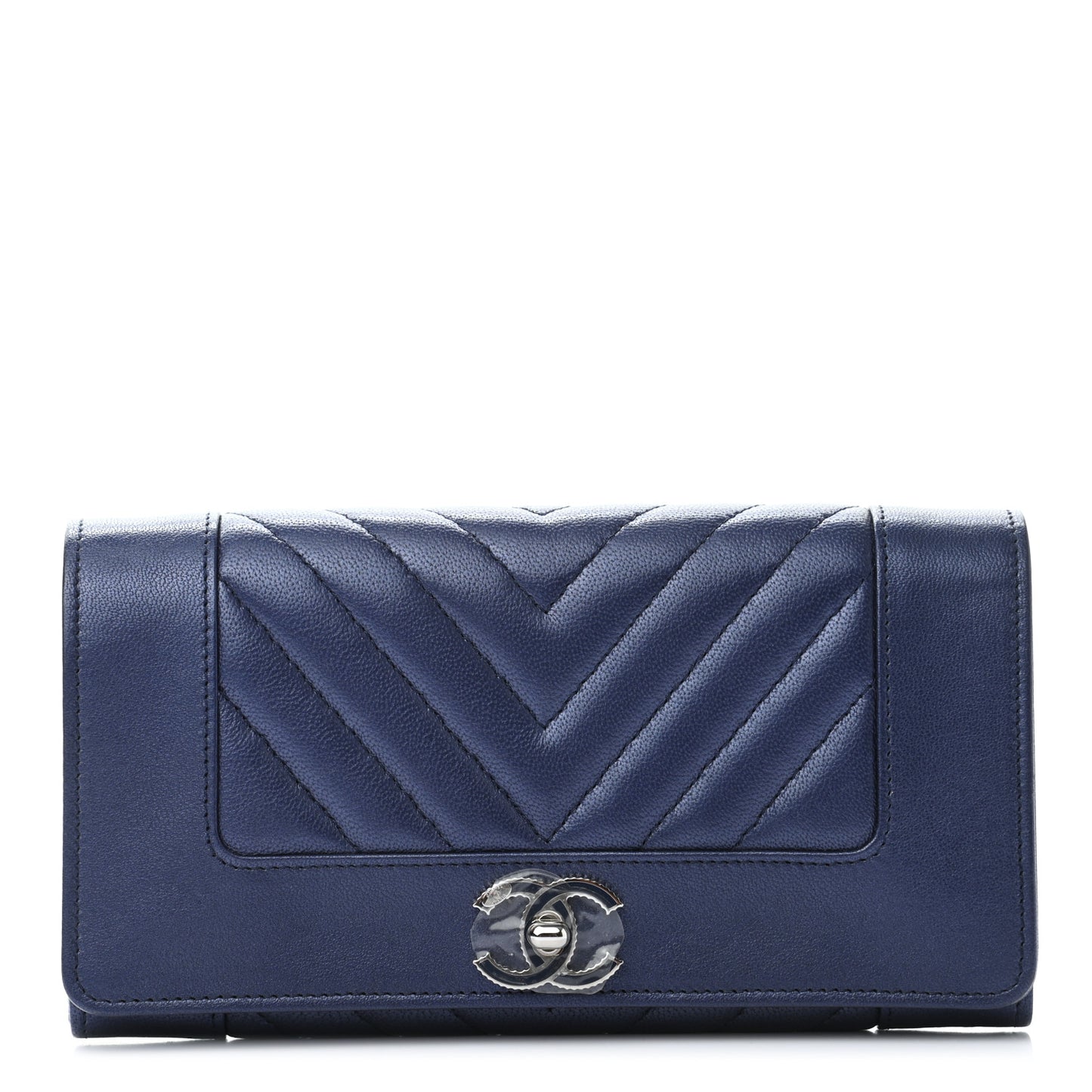 Sheepskin Chevron Quilted Mademoiselle Vintage Flap Wallet Navy