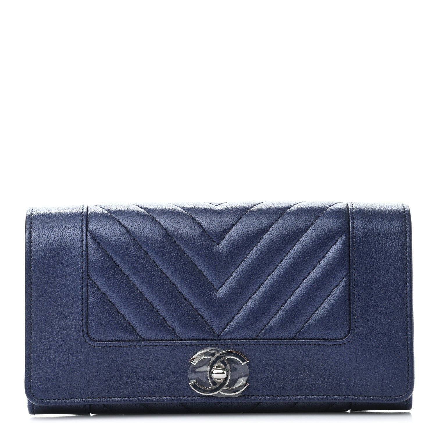 Chanel Sheepskin Chevron Quilted Mademoiselle Vintage Flap Wallet Navy 1 of 9